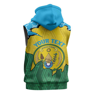 Personalized Jamhuri ya Rwanda Sleeveless Hoodie Coat Of Arms Imigongo Pattern - African Pride