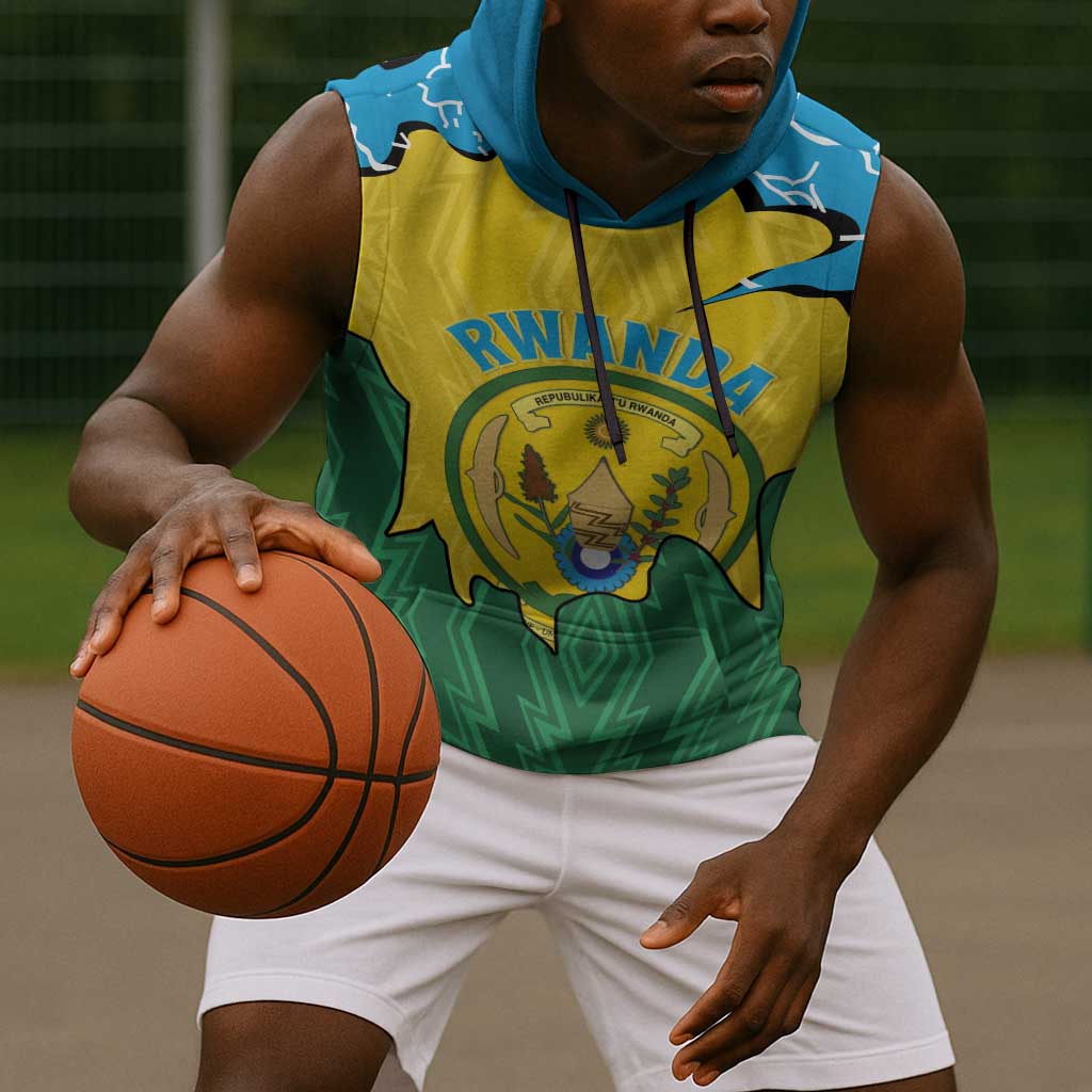 Personalized Jamhuri ya Rwanda Sleeveless Hoodie Coat Of Arms Imigongo Pattern - African Pride