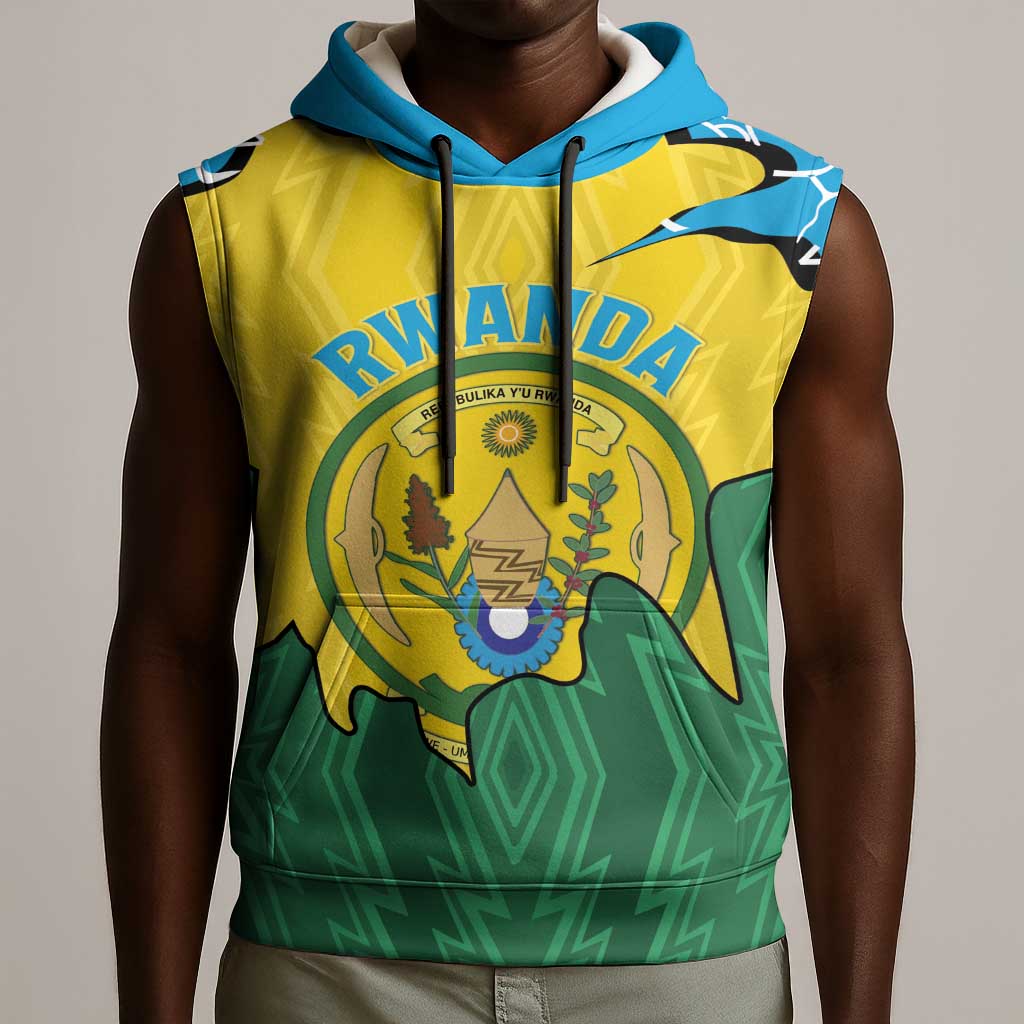 Personalized Jamhuri ya Rwanda Sleeveless Hoodie Coat Of Arms Imigongo Pattern - African Pride