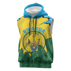 Personalized Jamhuri ya Rwanda Sleeveless Zip Hoodie Coat Of Arms Imigongo Pattern - African Pride