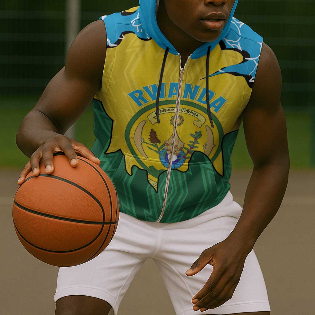 Personalized Jamhuri ya Rwanda Sleeveless Zip Hoodie Coat Of Arms Imigongo Pattern - African Pride