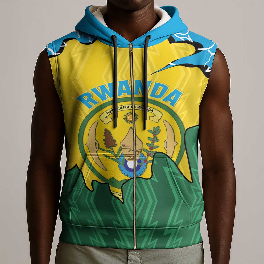 Personalized Jamhuri ya Rwanda Sleeveless Zip Hoodie Coat Of Arms Imigongo Pattern - African Pride