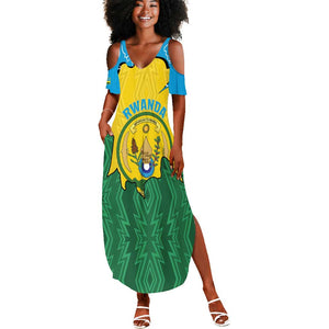 Personalized Jamhuri ya Rwanda Summer Maxi Dress Coat Of Arms Imigongo Pattern