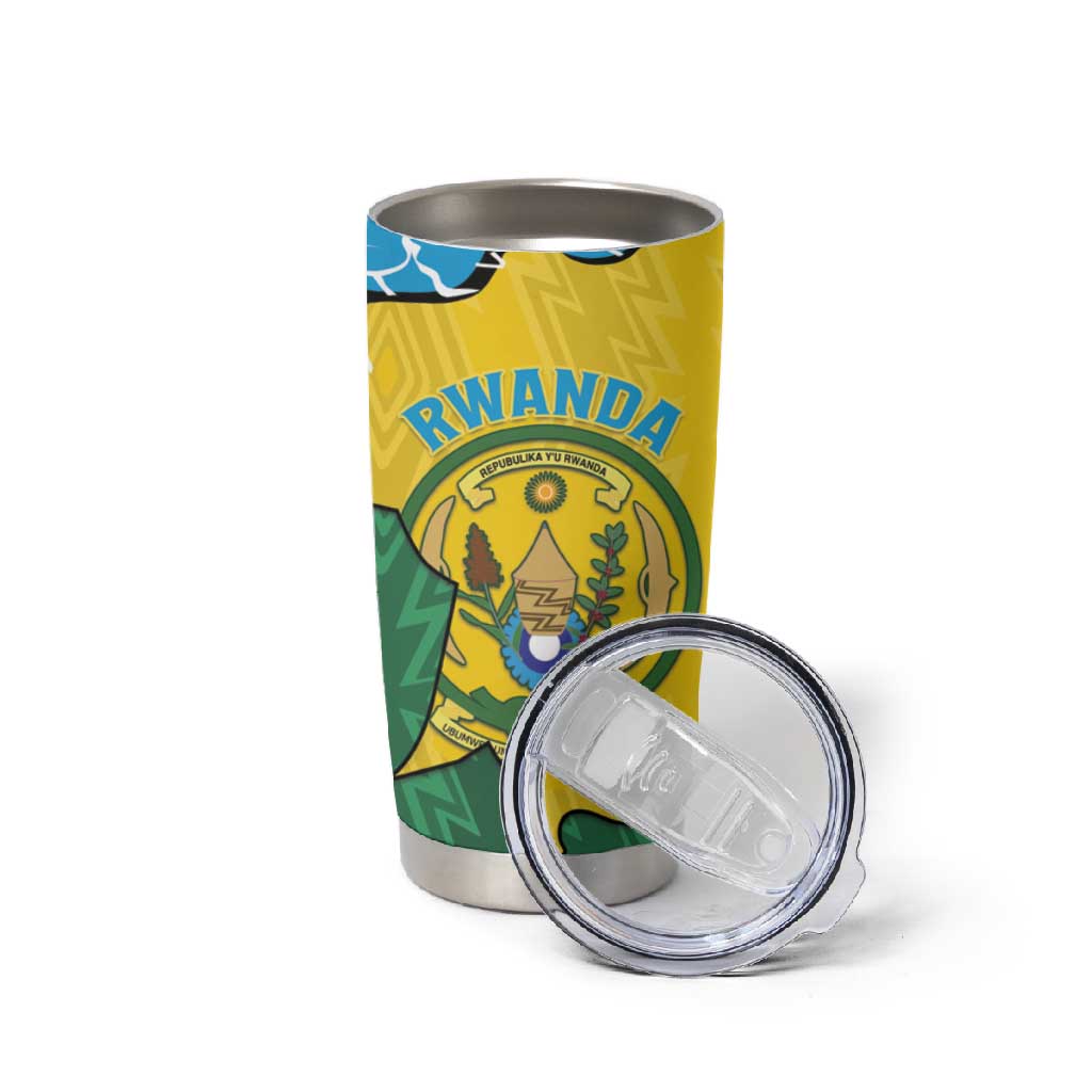 Personalized Jamhuri ya Rwanda Tumbler Cup Coat Of Arms Imigongo Pattern