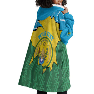 Personalized Jamhuri ya Rwanda Wearable Blanket Hoodie Coat Of Arms Imigongo Pattern