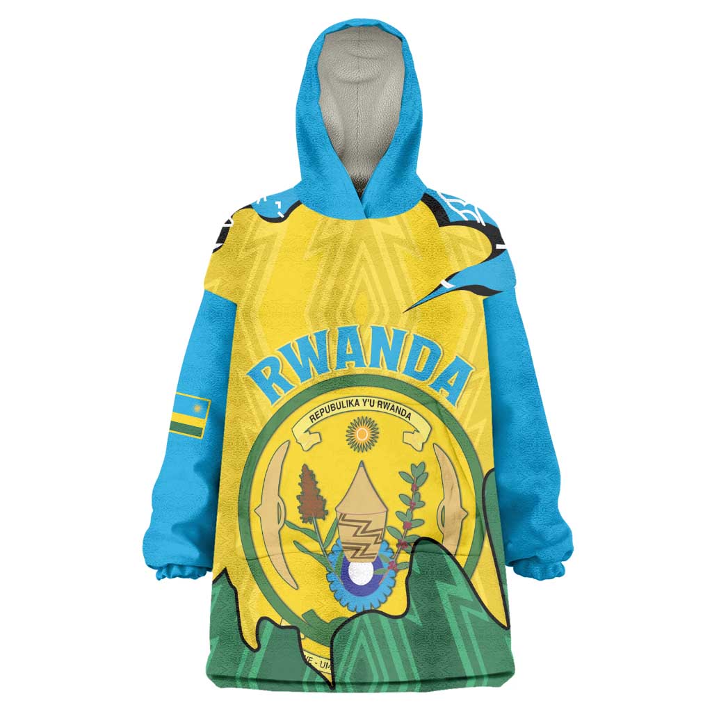 Personalized Jamhuri ya Rwanda Wearable Blanket Hoodie Coat Of Arms Imigongo Pattern