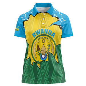 Personalized Jamhuri ya Rwanda Women Polo Shirt Coat Of Arms Imigongo Pattern