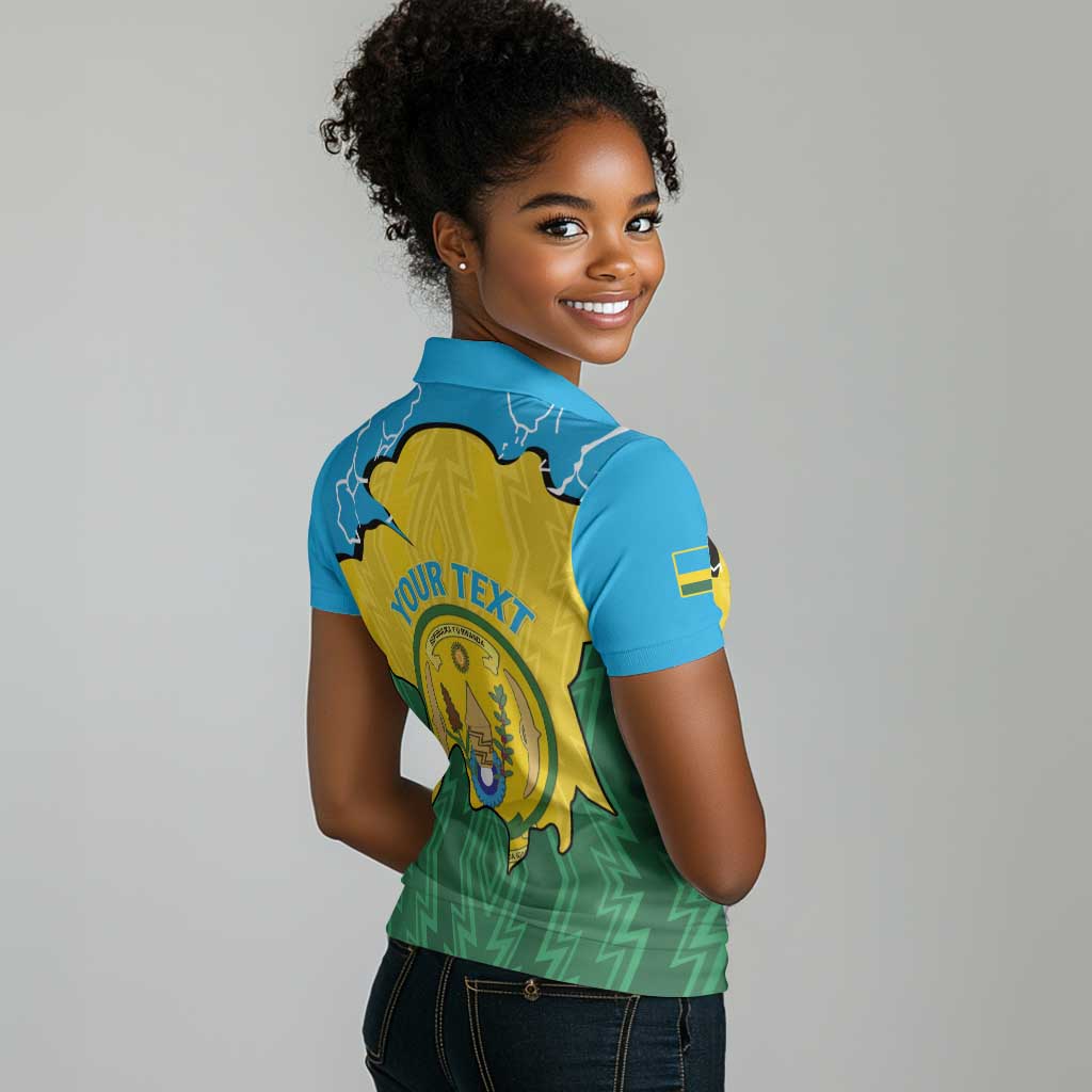 Personalized Jamhuri ya Rwanda Women Polo Shirt Coat Of Arms Imigongo Pattern