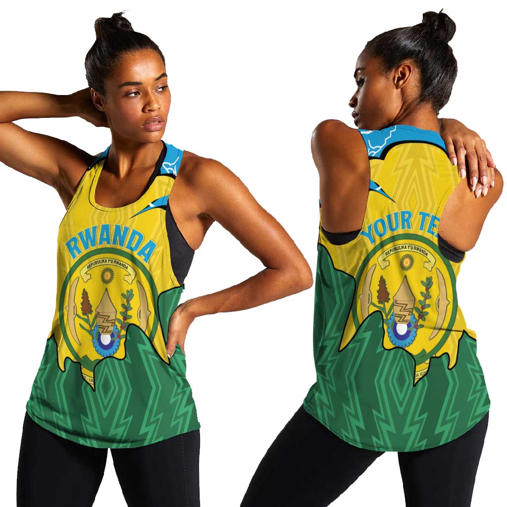 Personalized Jamhuri ya Rwanda Women Racerback Tank Coat Of Arms Imigongo Pattern