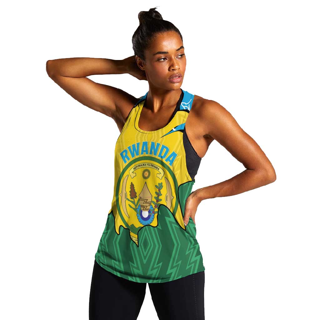 Personalized Jamhuri ya Rwanda Women Racerback Tank Coat Of Arms Imigongo Pattern