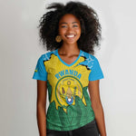 Personalized Jamhuri ya Rwanda Women V-Neck T-Shirt Coat Of Arms Imigongo Pattern