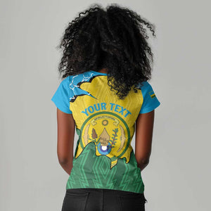 Personalized Jamhuri ya Rwanda Women V-Neck T-Shirt Coat Of Arms Imigongo Pattern