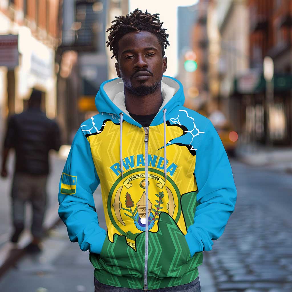 Personalized Jamhuri ya Rwanda Zip Hoodie Coat Of Arms Imigongo Pattern
