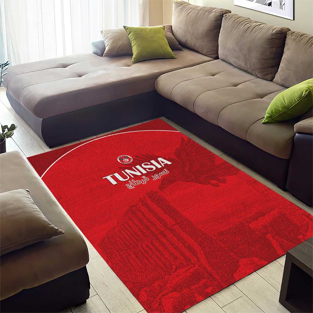 Tunisia Football Area Rug Eagles of Carthage Go Champion - Red Color - African Pride