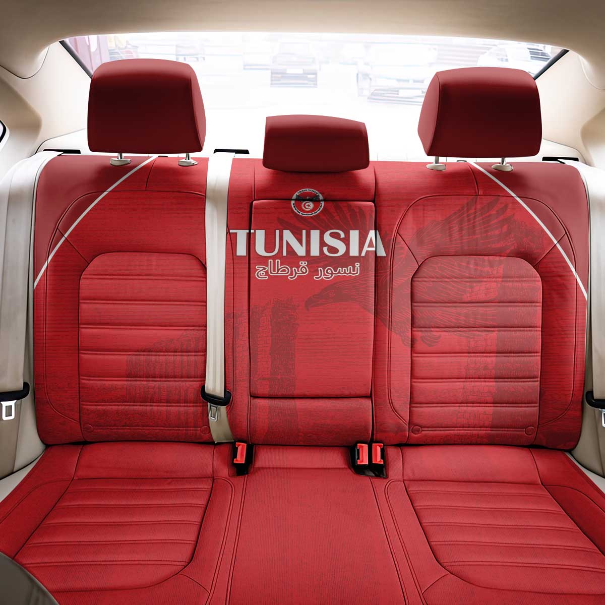Tunisia Football Back Car Seat Cover Eagles of Carthage Go Champion - Red Color - African Pride