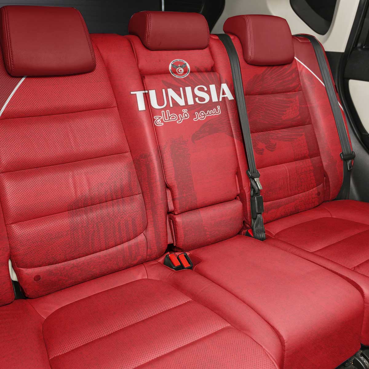 Tunisia Football Back Car Seat Cover Eagles of Carthage Go Champion - Red Color - African Pride
