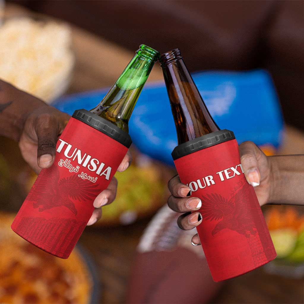 Custom Tunisia Football 4 in 1 Can Cooler Tumbler Eagles of Carthage Go Champion - Red Color - African Pride