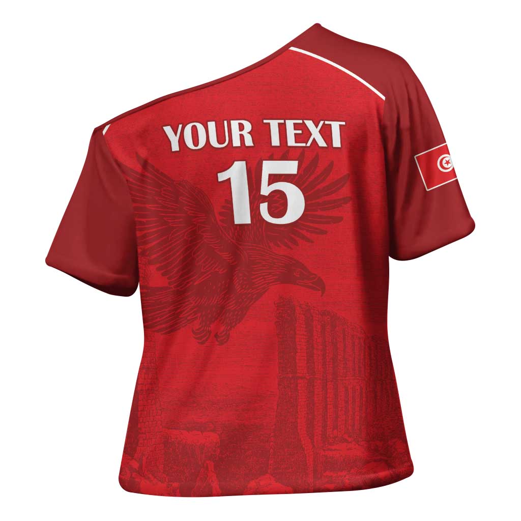 Custom Tunisia Football Cross Shoulder Shirt Red Eagles of Carthage