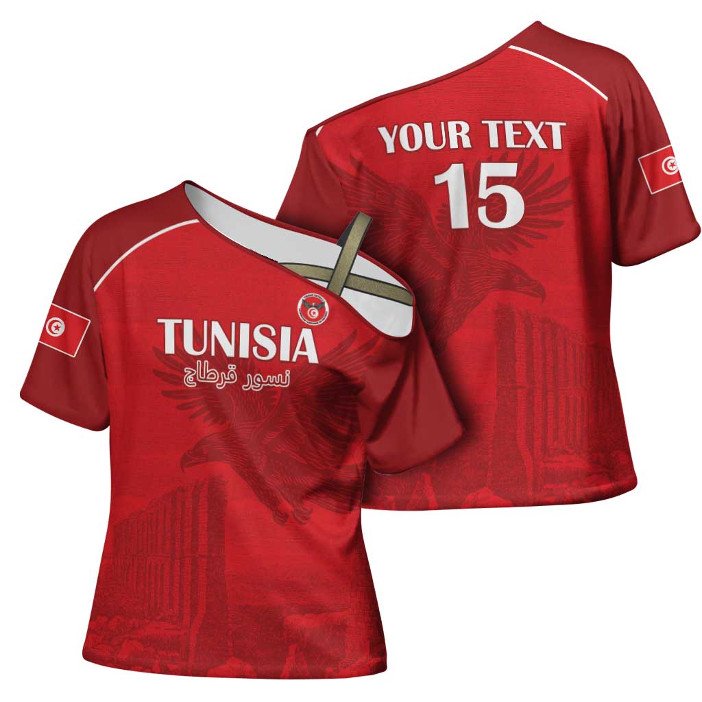 Custom Tunisia Football Cross Shoulder Shirt Red Eagles of Carthage