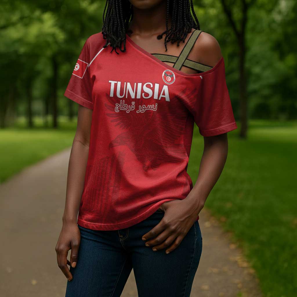 Custom Tunisia Football Cross Shoulder Shirt Red Eagles of Carthage
