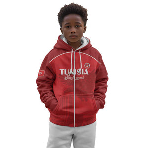 Custom Tunisia Football Kid Hoodie Eagles of Carthage Go Champion - Red Color - African Pride