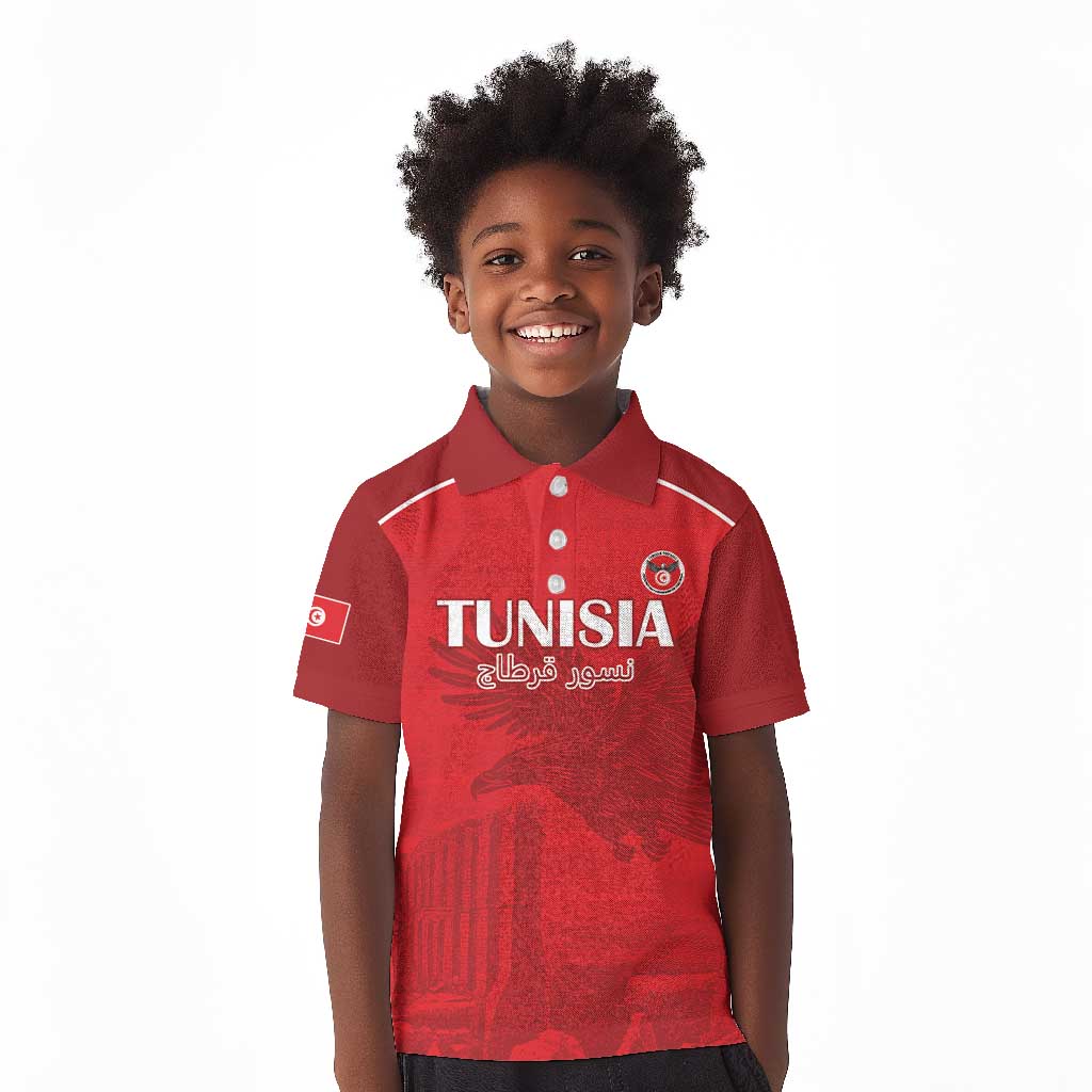 Custom Tunisia Football Kid Polo Shirt Eagles of Carthage Go Champion - Red Color - African Pride