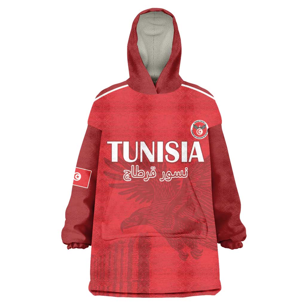 Custom Tunisia Football Kid Wearable Blanket Hoodie Eagles of Carthage Go Champion - Red Color - African Pride
