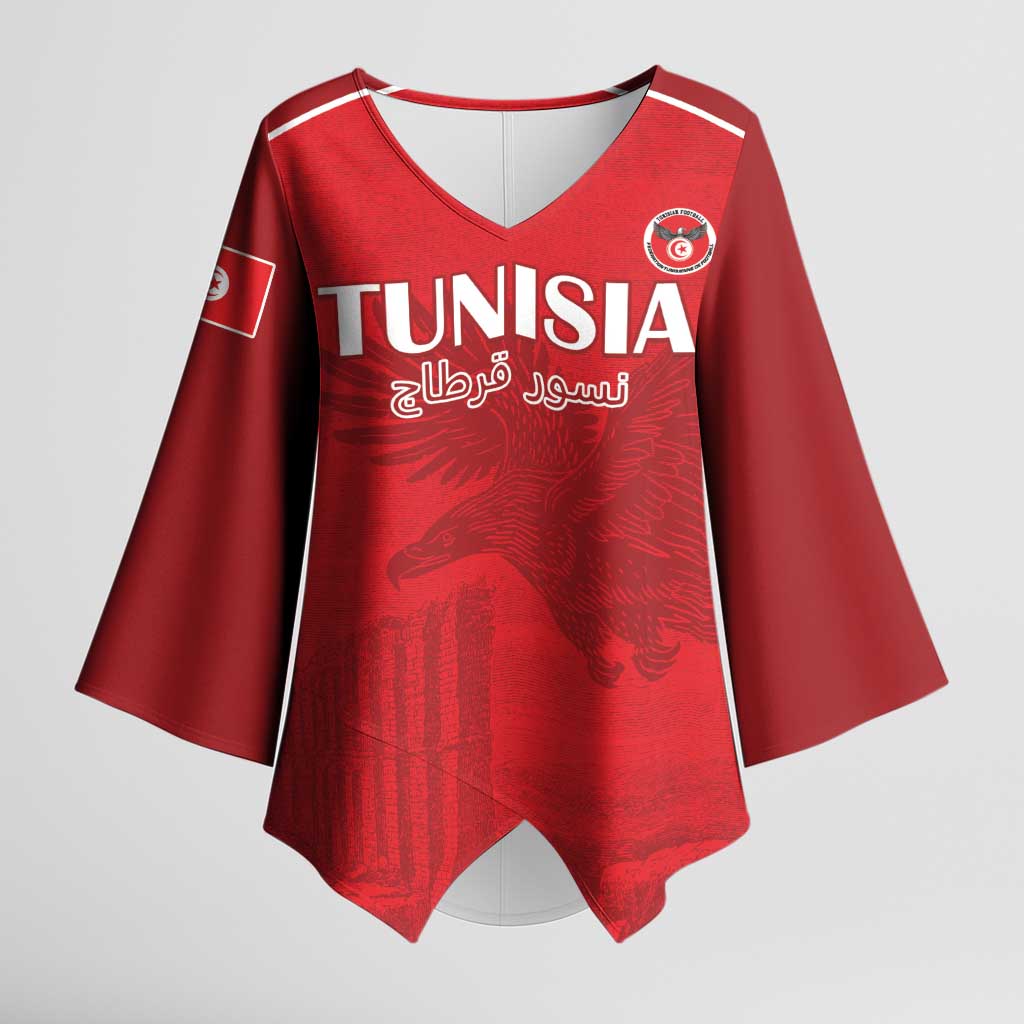 Custom Tunisia Football Kimono Sleeve Blouse Red Eagles of Carthage