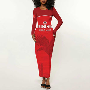 Custom Tunisia Football Long Sleeve Bodycon Dress Eagles of Carthage Go Champion - Red Color - African Pride