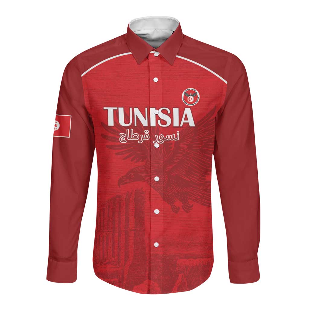 Custom Tunisia Football Long Sleeve Button Shirt Eagles of Carthage Go Champion - Red Color - African Pride
