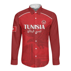 Custom Tunisia Football Long Sleeve Button Shirt Eagles of Carthage Go Champion - Red Color - African Pride