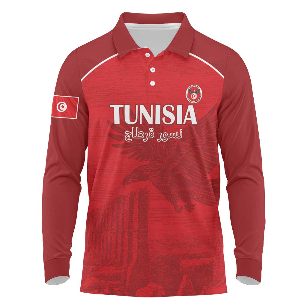 Custom Tunisia Football Long Sleeve Polo Shirt Eagles of Carthage Go Champion - Red Color - African Pride