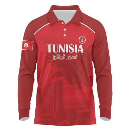 Custom Tunisia Football Long Sleeve Polo Shirt Eagles of Carthage Go Champion - Red Color - African Pride