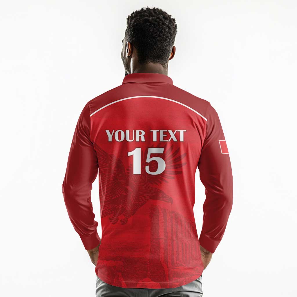 Custom Tunisia Football Long Sleeve Polo Shirt Eagles of Carthage Go Champion - Red Color - African Pride