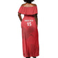 Custom Tunisia Football Off Shoulder Maxi Dress Eagles of Carthage Go Champion - Red Color - African Pride