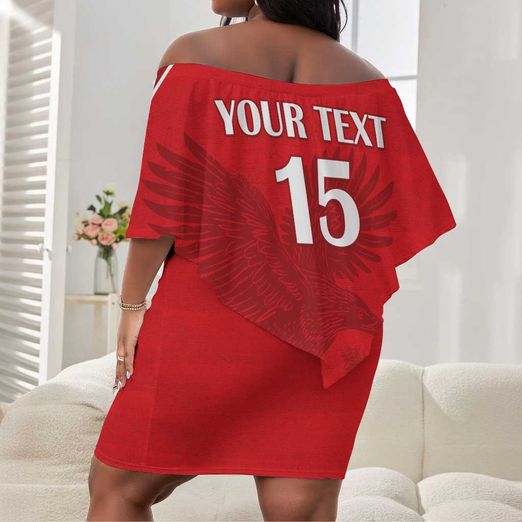Custom Tunisia Football Off Shoulder Short Dress Eagles of Carthage Go Champion - Red Color - African Pride