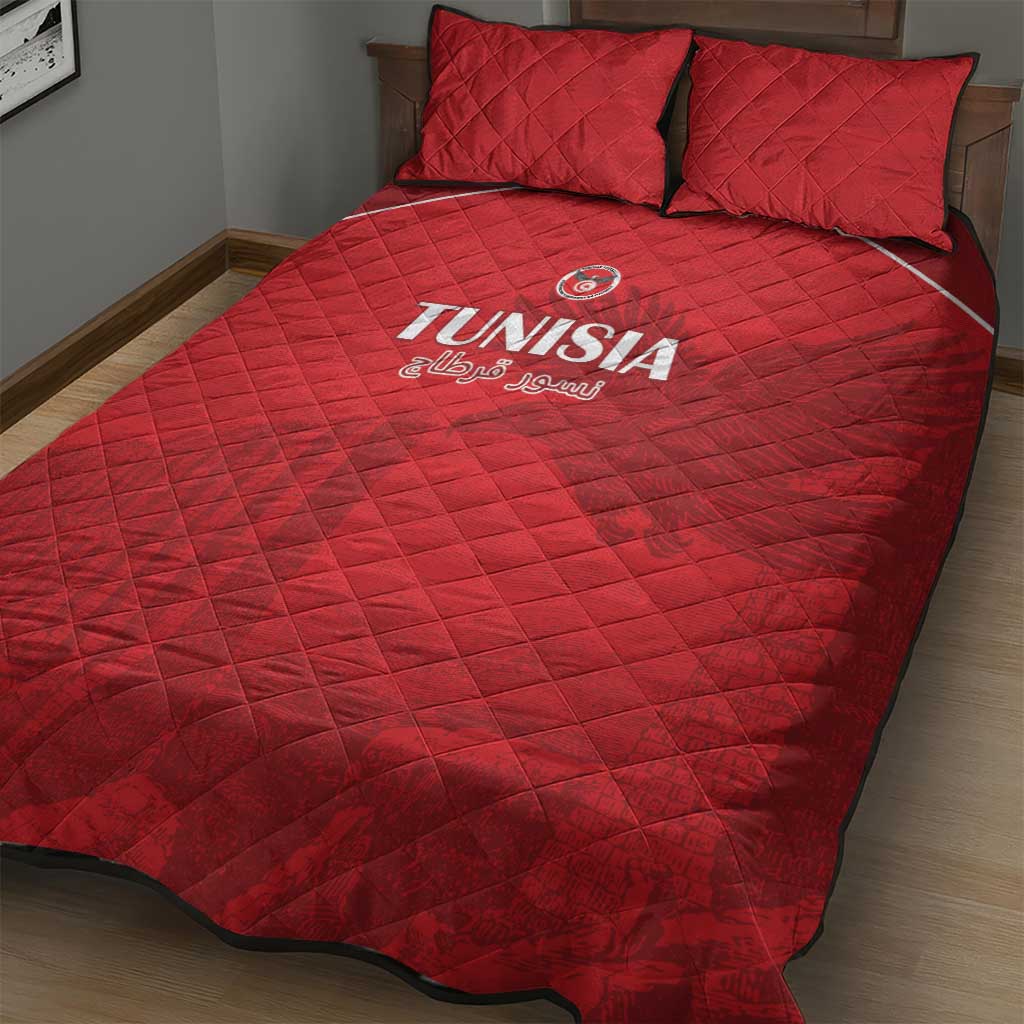 Tunisia Football Quilt Bed Set Eagles of Carthage Go Champion - Red Color - African Pride