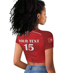 Custom Tunisia Football Raglan Cropped T shirt Eagles of Carthage Go Champion - Red Color - African Pride