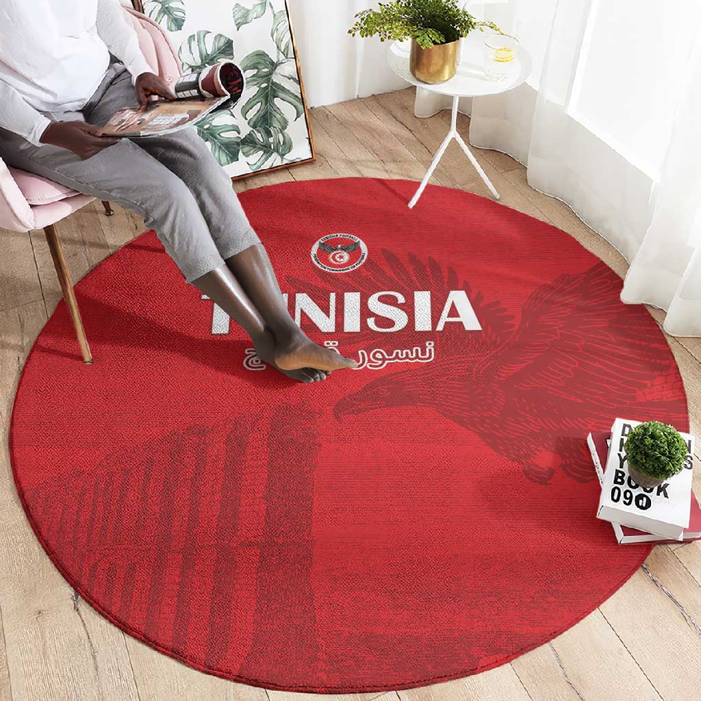 Tunisia Football Round Carpet Eagles of Carthage Go Champion - Red Color - African Pride