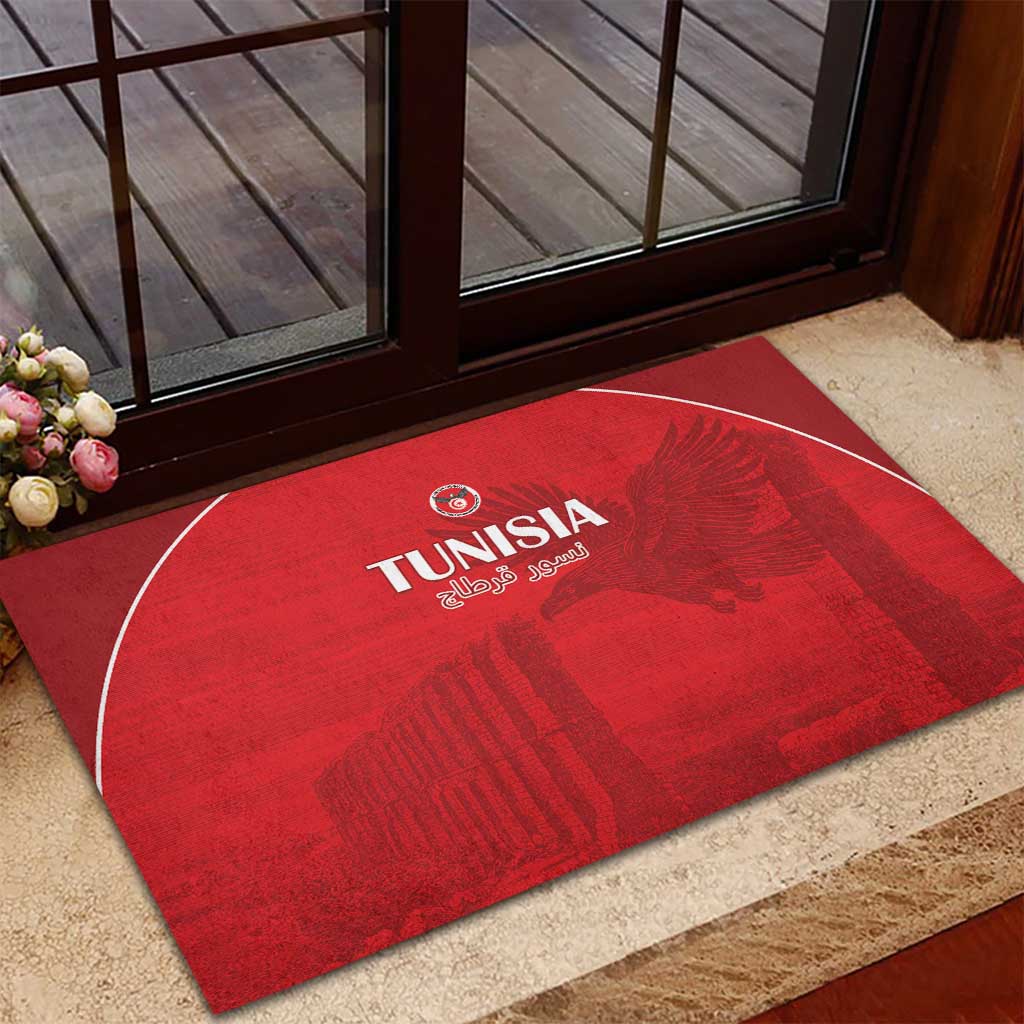 Tunisia Football Rubber Doormat Eagles of Carthage Go Champion - Red Color - African Pride
