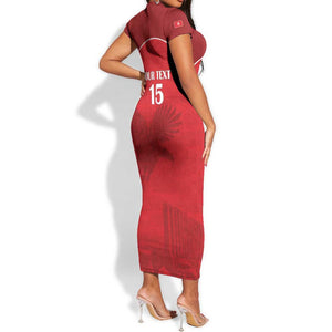 Custom Tunisia Football Short Sleeve Bodycon Dress Eagles of Carthage Go Champion - Red Color - African Pride
