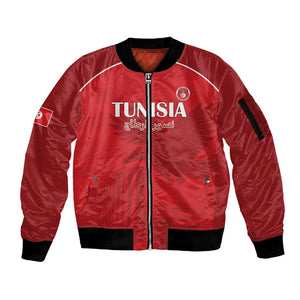 Custom Tunisia Football Sleeve Zip Bomber Jacket Eagles of Carthage Go Champion - Red Color - African Pride