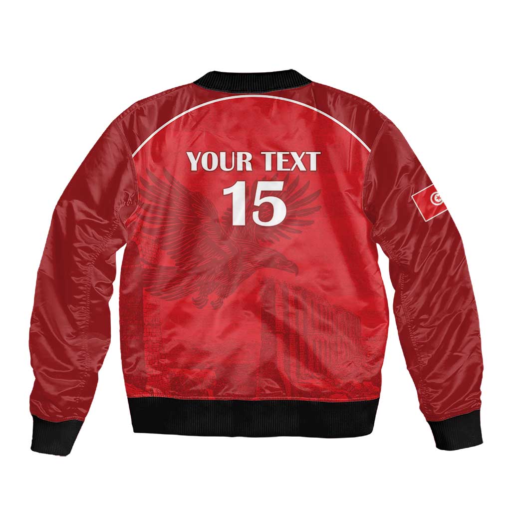 Custom Tunisia Football Sleeve Zip Bomber Jacket Eagles of Carthage Go Champion - Red Color - African Pride