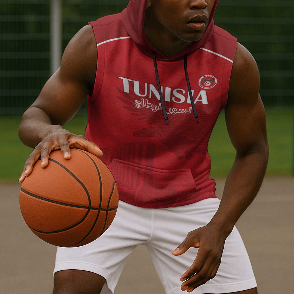 Custom Tunisia Football Sleeveless Hoodie Eagles of Carthage Go Champion - Red Color - African Pride
