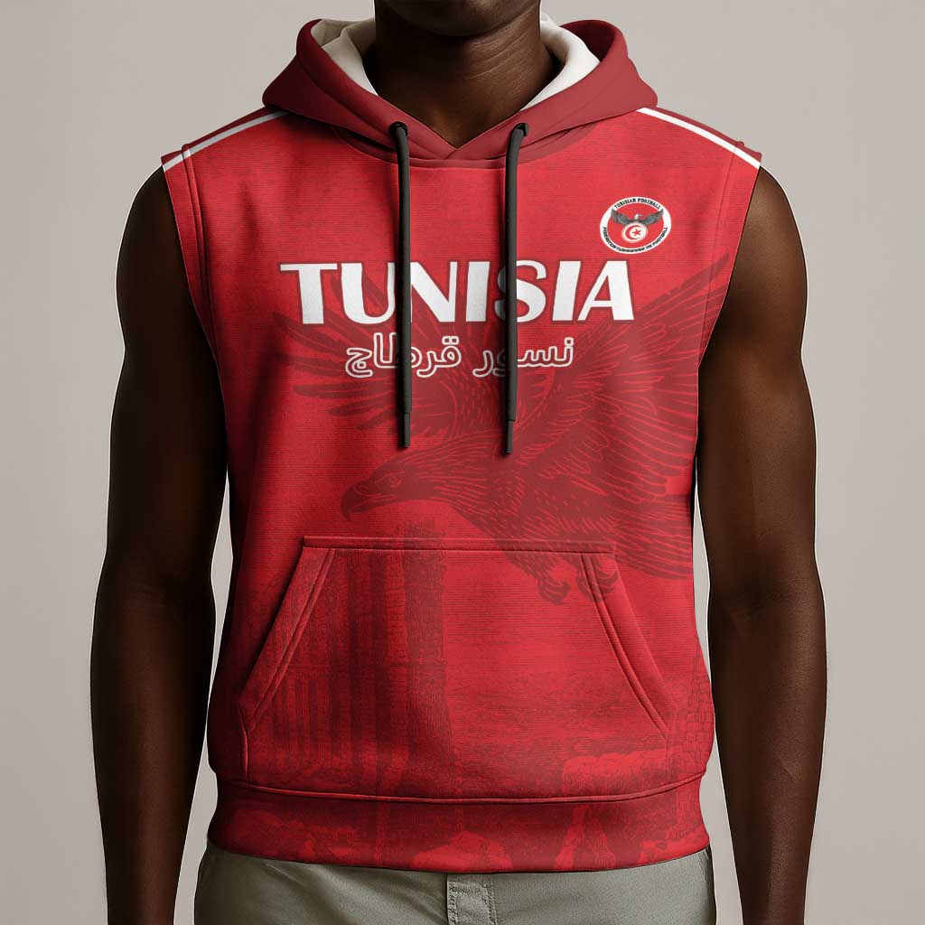 Custom Tunisia Football Sleeveless Hoodie Eagles of Carthage Go Champion - Red Color - African Pride