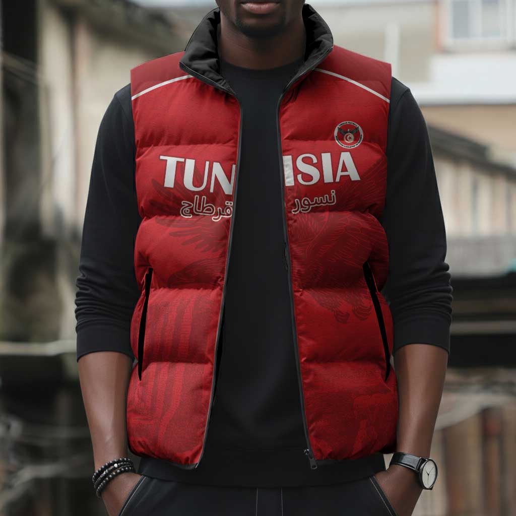 Custom Tunisia Football Sleeveless Puffer Jacket Red Eagles of Carthage