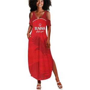 Custom Tunisia Football Summer Maxi Dress Eagles of Carthage Go Champion - Red Color - African Pride