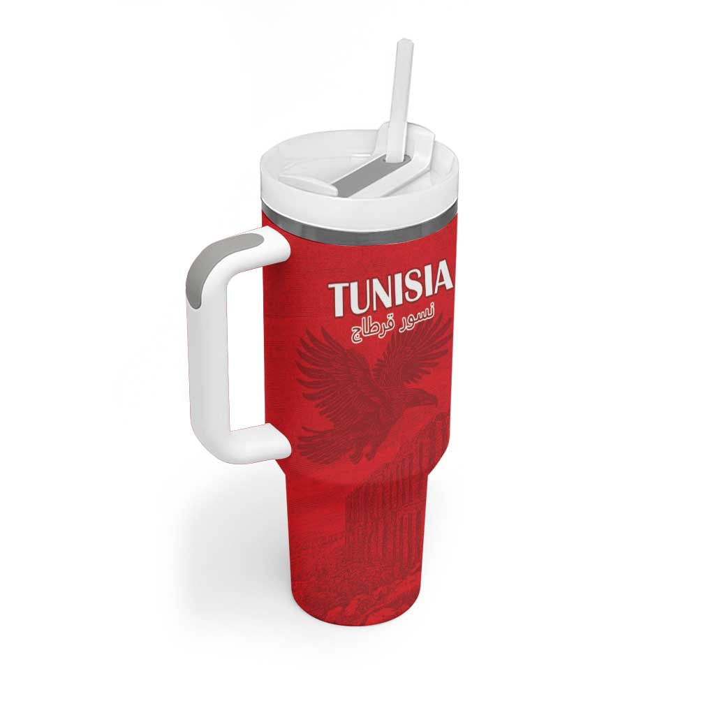 Custom Tunisia Football Tumbler With Handle Eagles of Carthage Go Champion - Red Color - African Pride