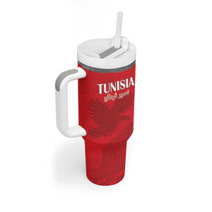 Custom Tunisia Football Tumbler With Handle Eagles of Carthage Go Champion - Red Color - African Pride