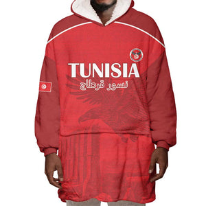 Custom Tunisia Football Wearable Blanket Hoodie Eagles of Carthage Go Champion - Red Color - African Pride